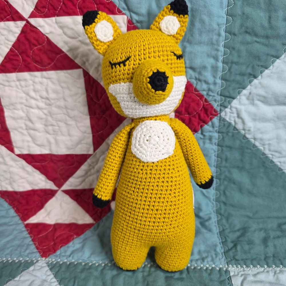Sleepover Friends Yellow Fox Crochet Plush Stuffed Animal Toy Nursery Decor 10in